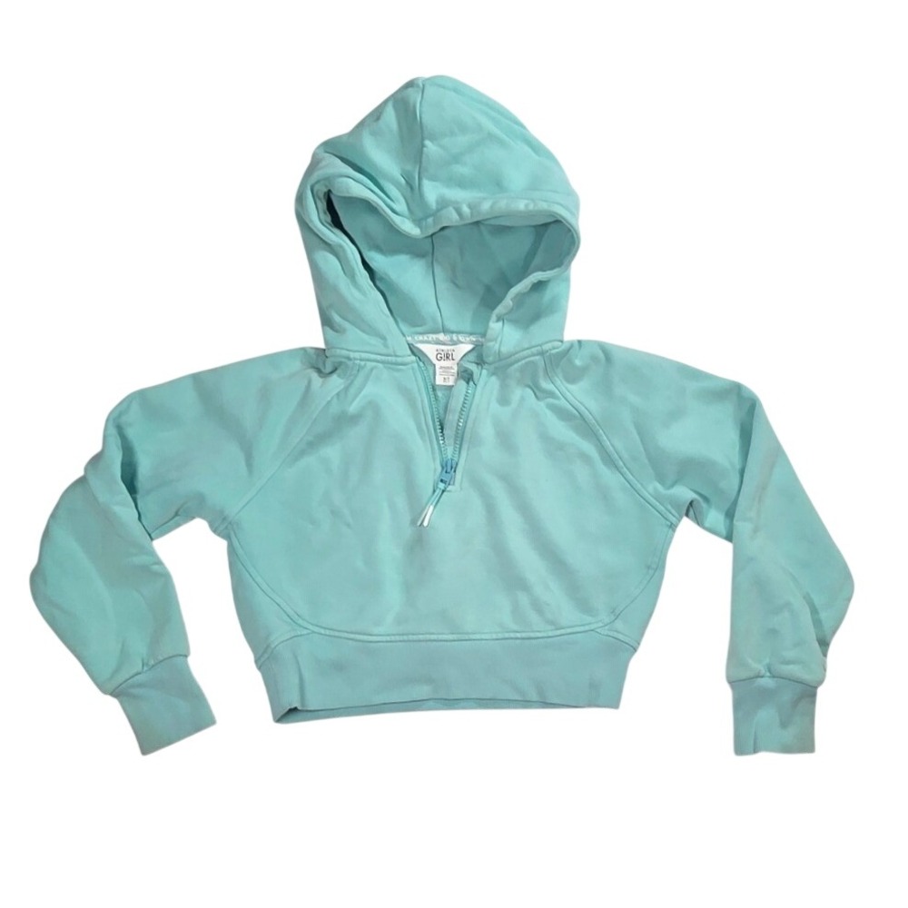Athleta Girl Aqua Blue Quarter Zip Cropped Hoodie Sweatshirt Size S 7
